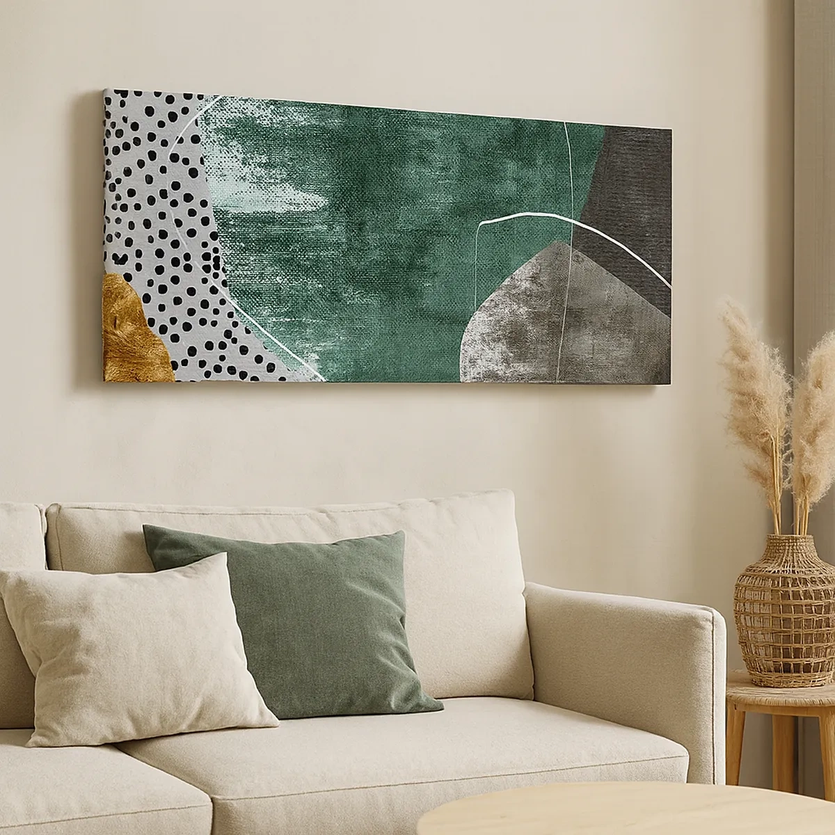 Vászonkép - Színes absztrakció aranypehellyel - 30x30 cm