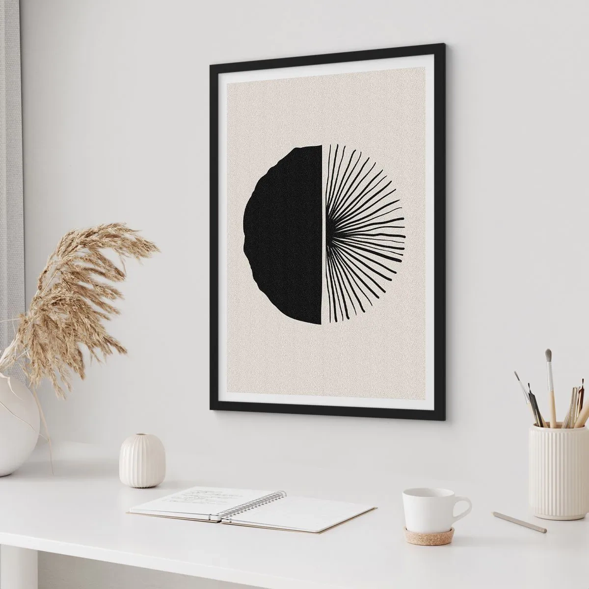 Poszter fehér keretben - Minimalista fekete-fehér absztrakció - 50x70cm - A lehetőségek tárháza - Modern fali dekoráció nappalihoz és hálószobához ARTTOR