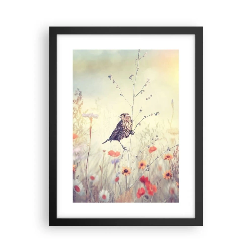 Poszter fehér keretben - Madárportré egy réttel a háttérben - 30x40 cm