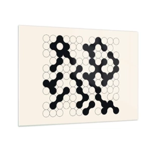 Üveg kép - Összefüggő pontokból álló fekete-fehér grafikus mozaik. - 70x50cm - Kínai játék - variáció - Modern fali dekoráció nappalihoz és hálószobához ARTTOR