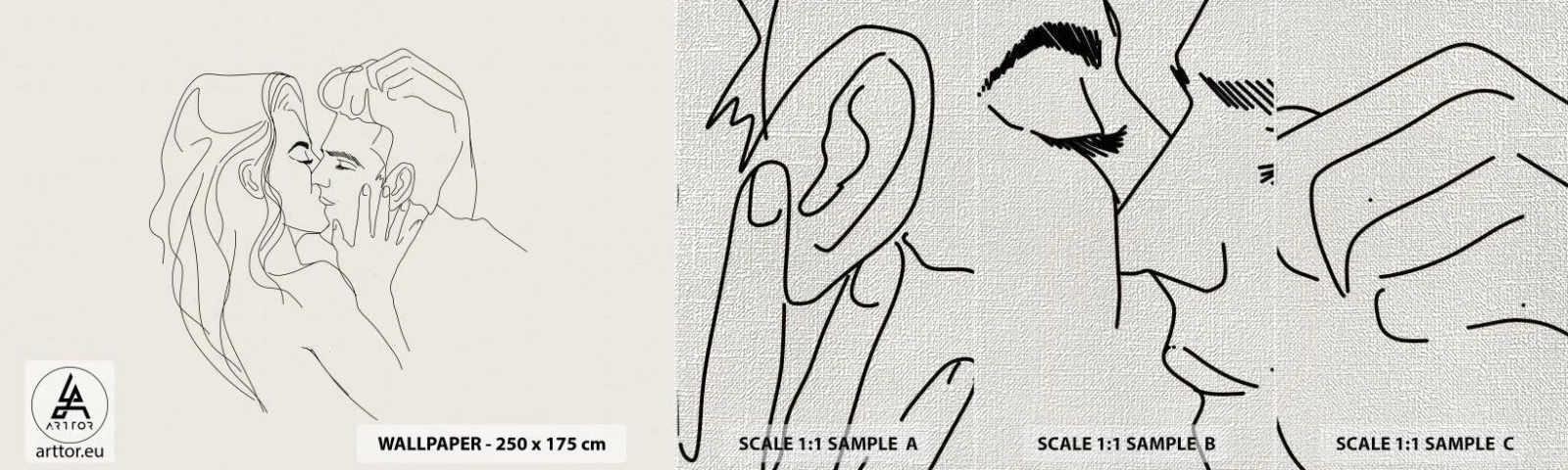 Fotótapéta Minta Premium Canvas - Összegabalyodva az érzésben - Grafika, Szerelmes pár, Csók - 100x30 cm