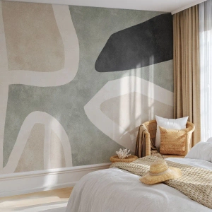 Fotótapéta Standard Eco - Absztrakt forma bézs, zöld és fekete színekkel - 100x70cm - Kompozíció fekete témával - Modern fali dekoráció nappalihoz és hálószobához ARTTOR