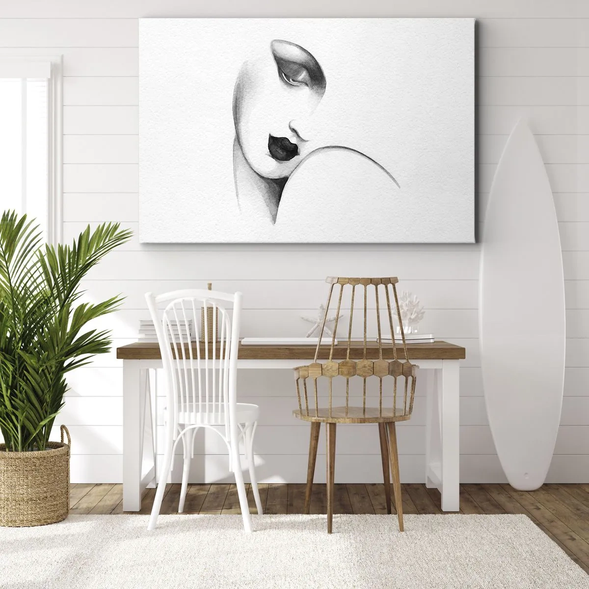 Vászonkép - Egy női portré visszafogottan monokróm stílusban - 70x50cm - Łempicka stílusában - Modern fali dekoráció nappalihoz és hálószobához ARTTOR