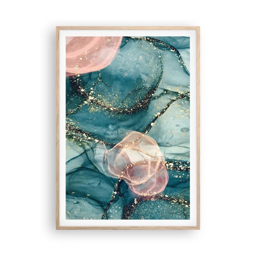 Poszter világos tölgy keretben - Selyemkék, tüll rózsaszín - 70x100 cm