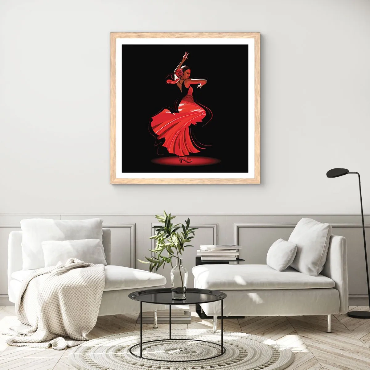 Poszter világos tölgy keretben - A flamenco tüzes szelleme - 50x50 cm