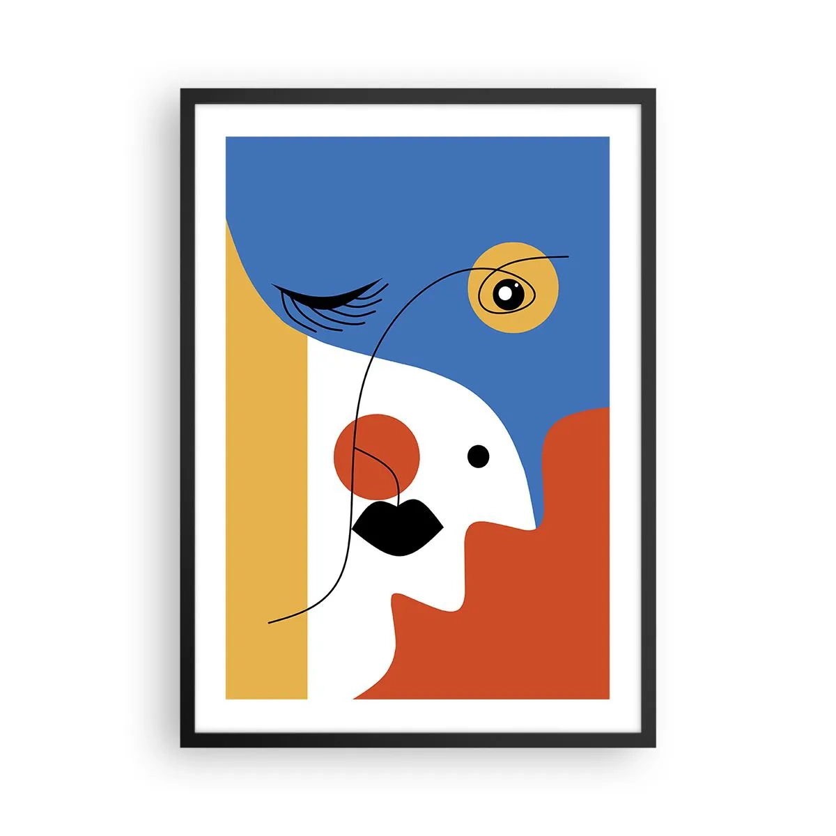 Poszter fehér keretben - Erős színekkel megvilágított kubista portré - 50x70cm - Dekonstruált portré - Modern fali dekoráció nappalihoz és hálószobához ARTTOR