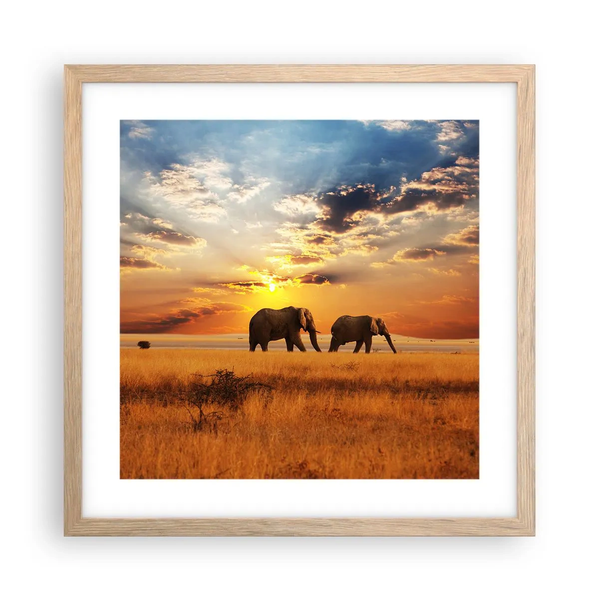 Poszter világos tölgy keretben - Családi séta - 40x40 cm