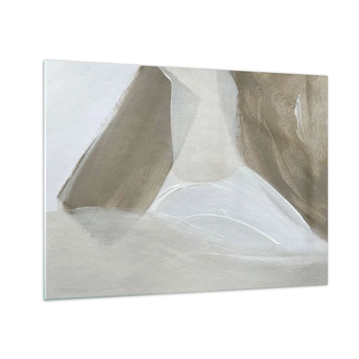Üveg kép - Finom absztrakció fehér és bézs színben, lágy ecsetvonásokkal. - 70x50cm - Fehér hullámai - Modern fali dekoráció nappalihoz és hálószobához ARTTOR