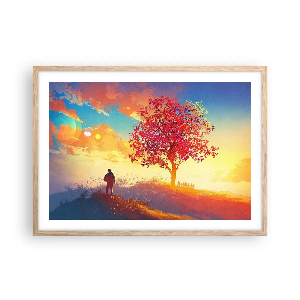 Poszter világos tölgy keretben - Zarándok a célállomáson - 70x50 cm