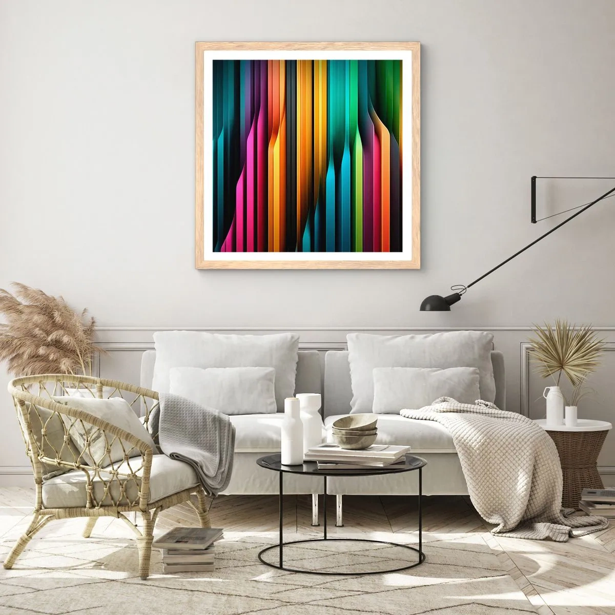 Poszter világos tölgy keretben - Fényorgonák - 50x50 cm