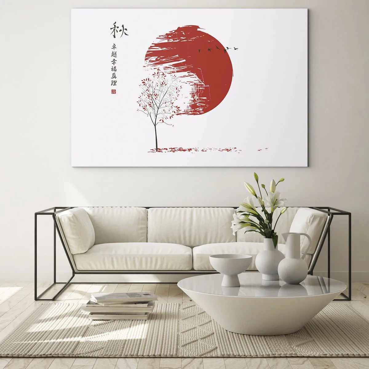 Üveg kép - Piros kör és fa keleti stílusban - 70x50cm - Ismered ezt az országot? - Modern fali dekoráció nappalihoz és hálószobához ARTTOR