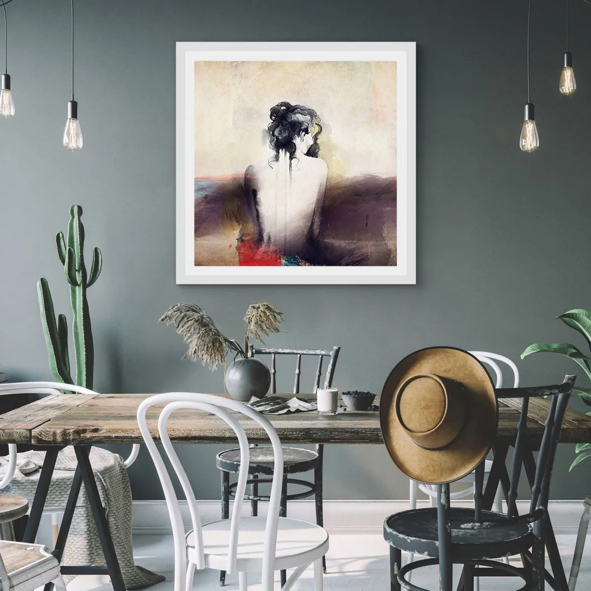 Poszter fekete keretben - Sima vonalak, ovális formák - 60x60 cm