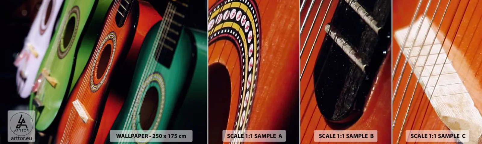 Fotótapéta Minta Öntapadós Deluxe Sticker - A gitárnak sok színe van - Zene, Gitár, Hangszer - 100x30 cm