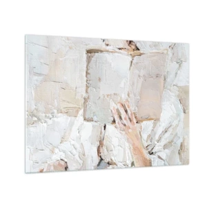 Üveg kép - Egy személy, aki elmélyül egy könyv olvasásában egy világos, impresszionista háttér előtt - 70x50cm - Egy másik világban - Modern fali dekoráció nappalihoz és hálószobához ARTTOR