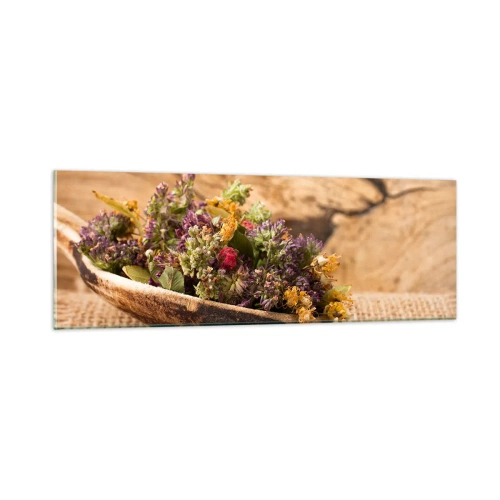 Üveg kép - Színes virágok és illatos gyógynövények - 90x30 cm