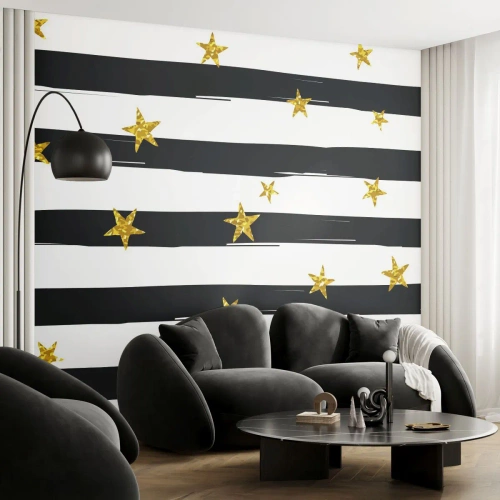 Öntapadós Fotótapéta Deluxe Sticker - Mindannyian szerencsés csillag alatt születtünk - Grafika, Arany csillag, Fekete-fehér csíkok - 350x256 cm