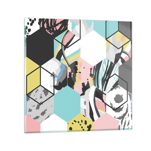 Üveg kép - Hatszögek és kockák hat színben - 40x40 cm