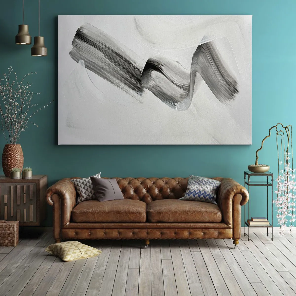 Vászonkép - Absztrakt fekete-fehér ecsetvonás világos háttéren - 70x50cm - Csak a móka kedvéért - Modern fali dekoráció nappalihoz és hálószobához ARTTOR