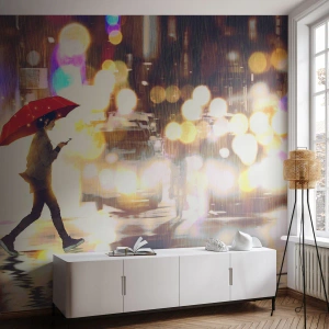 Öntapadós Fotótapéta Deluxe Sticker - Mégis napos - Város, Sétálj az esőben, Esernyő - 100x70 cm