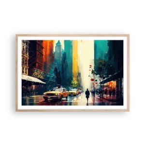 Poszter világos tölgy keretben - New York - itt még az eső is színes. - 91x61 cm