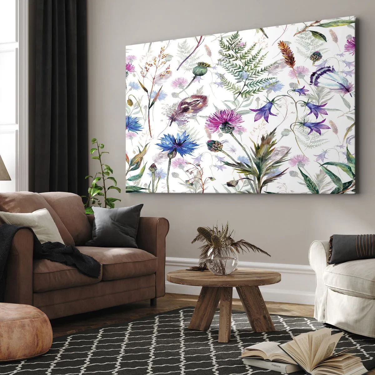 Vászonkép - Akvarell virágok és gyógynövények fehér alapon, herbáriumi stílusban - 70x50cm - Lengyel herbárium - Modern fali dekoráció nappalihoz és hálószobához ARTTOR