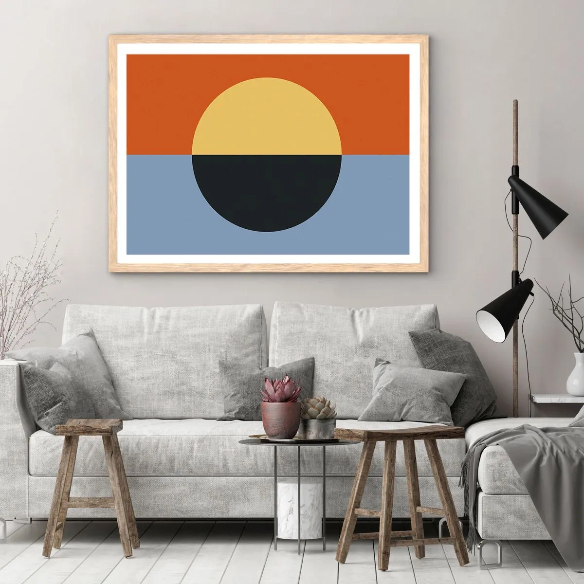 Poszter világos tölgy keretben - A meleg és a hideg kompozíciója - 91x61 cm