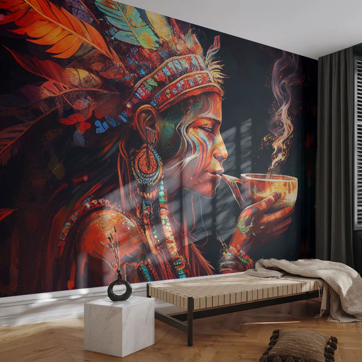 Öntapadós Fotótapéta Deluxe Sticker - Egy varázslatos rituálé - Sámán, indián, Ayahuasca - 450x315 cm