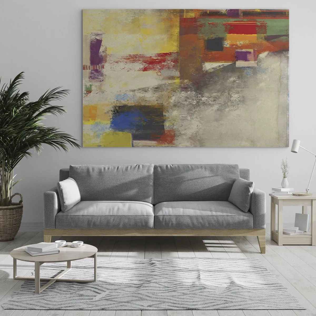 Üveg kép - Színes absztrakció geometriai alakzatokkal - 70x50cm - Színgeometria - Modern fali dekoráció nappalihoz és hálószobához ARTTOR