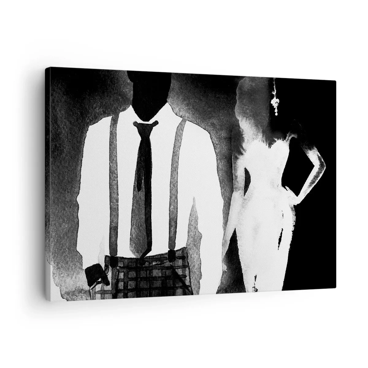 Vászonkép - Noir stílusú karakterek, fekete-fehér elegancia és misztikum - 70x50cm - Noir légkörben - Modern fali dekoráció nappalihoz és hálószobához ARTTOR