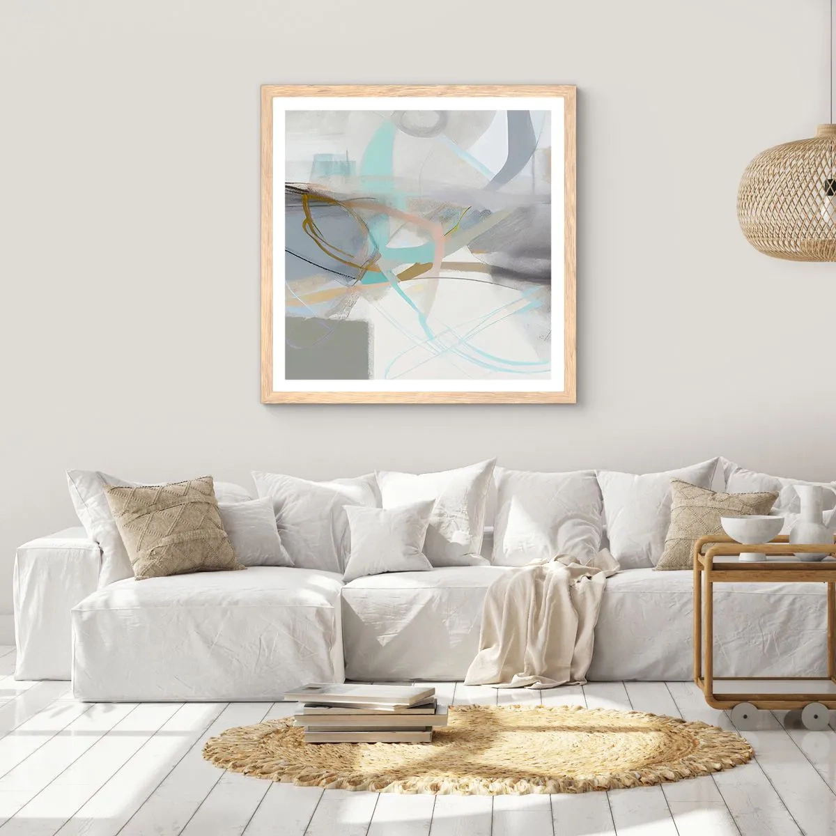 Poszter világos tölgy keretben - Ködös absztrakció - 60x60 cm