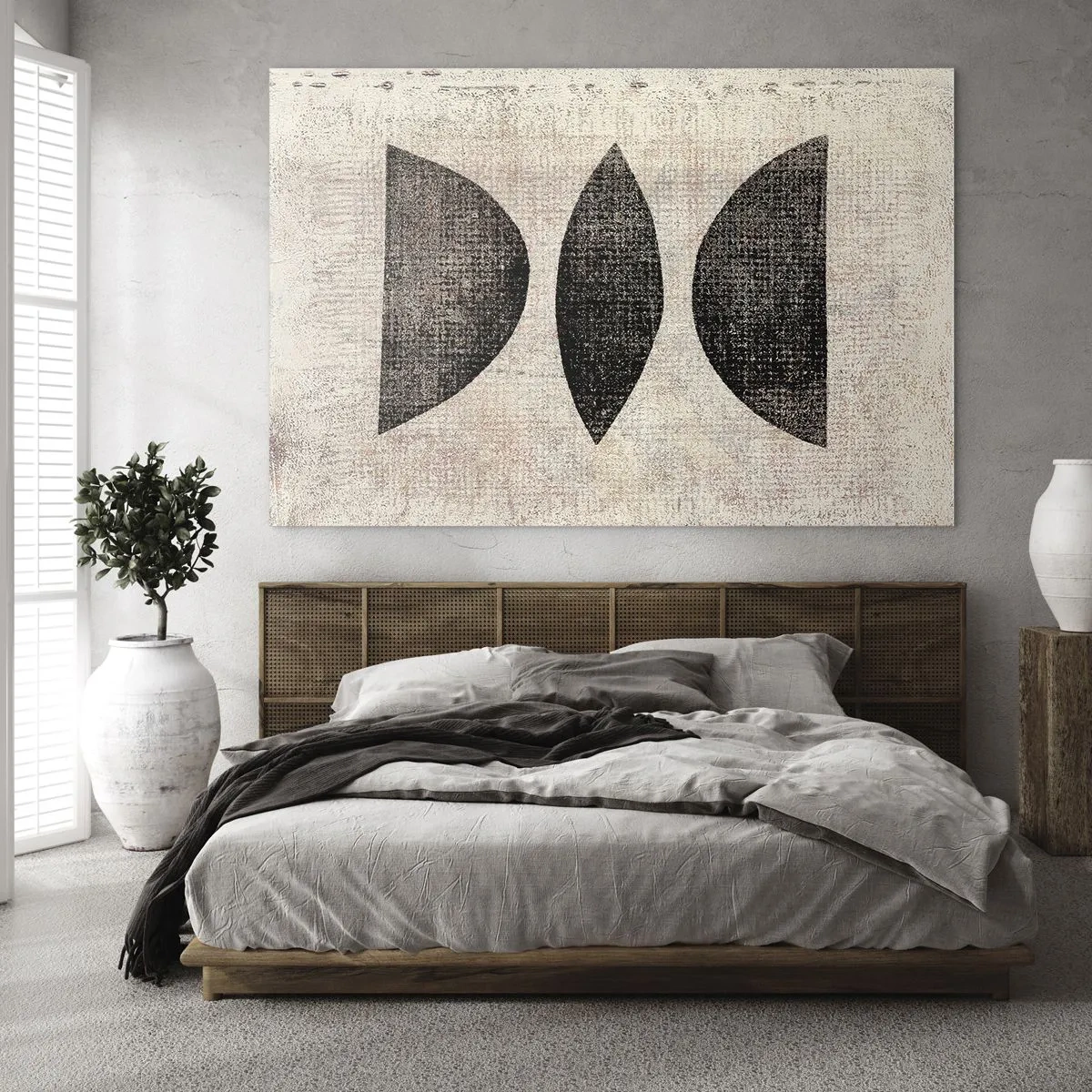 Üveg kép - Fekete geometrikus formák bézs alapon - 70x50cm - Etnikai absztrakció - Modern fali dekoráció nappalihoz és hálószobához ARTTOR