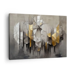 Vászonkép - Geometrikus absztrakció arany és szürke árnyalatokban - 70x50cm - Kompozíció jégből és fényből - Modern fali dekoráció nappalihoz és hálószobához ARTTOR
