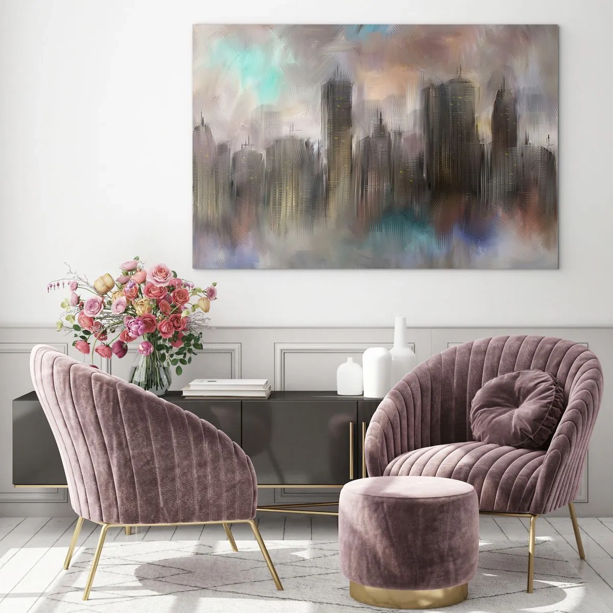 Üveg kép - Acél, kő és köd összetétele - 100x70 cm