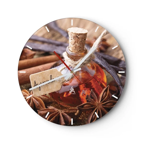 Falióra, Óra - Egy fűszeres üveg, ánizs és vanília veszi körül - 30x30cm - A test és a lélek egysége felé - Modern fali dekoráció nappalihoz, konyhához és hálószobához ARTTOR