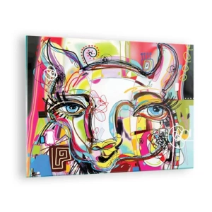 Üveg kép - Egy macska arcának absztrakt képe színes művészi kifejezésben - 70x50cm - A macska természetének gazdagsága - Modern fali dekoráció nappalihoz és hálószobához ARTTOR