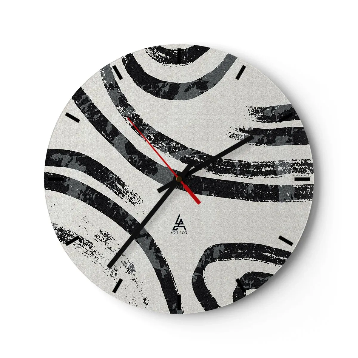 Falióra, Óra - Fekete és szürke ívek világos háttéren, minimalista stílusban - 30x30cm - Félig megállt - Modern fali dekoráció nappalihoz, konyhához és hálószobához ARTTOR