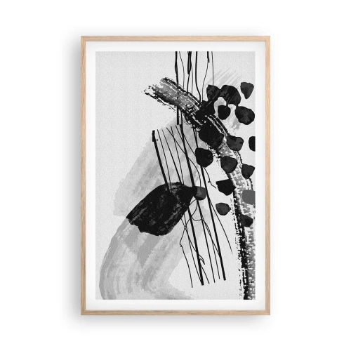 Poszter világos tölgy keretben - Fekete-fehér organikus absztrakció - 61x91 cm