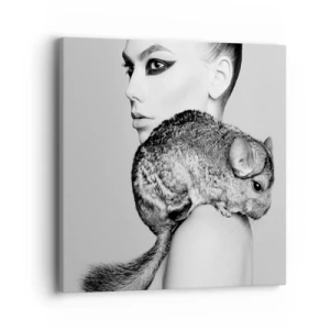 Vászonkép - Hölgy csincsillával - 40x40 cm
