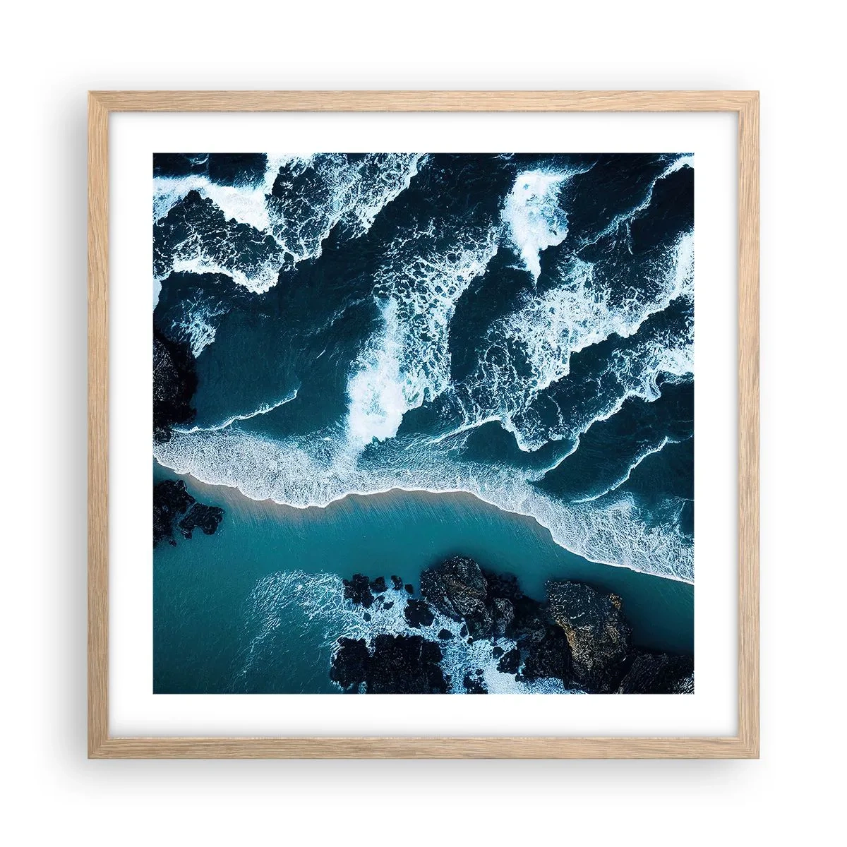 Poszter világos tölgy keretben - Hullámokba burkolózva - 50x50 cm