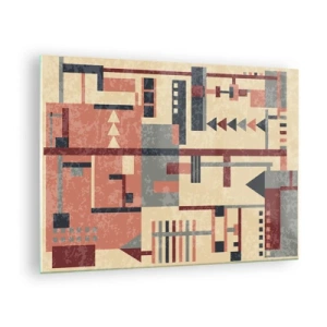 Üveg kép - Absztrakt geometrikus minta bézs és piros árnyalatokban - 70x50cm - A függőleges és vízszintes felületek kombinációja - Modern fali dekoráció nappalihoz és hálószobához ARTTOR