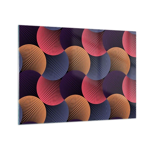 Üveg kép - Színes koncentrikus körök, amelyek geometrikus mintát alkotnak - 70x50cm - Körkörös ritmusban - Modern fali dekoráció nappalihoz és hálószobához ARTTOR