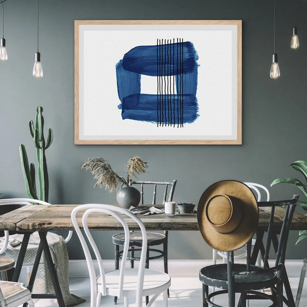 Poszter világos tölgy keretben - Kékes-fekete - 91x61 cm