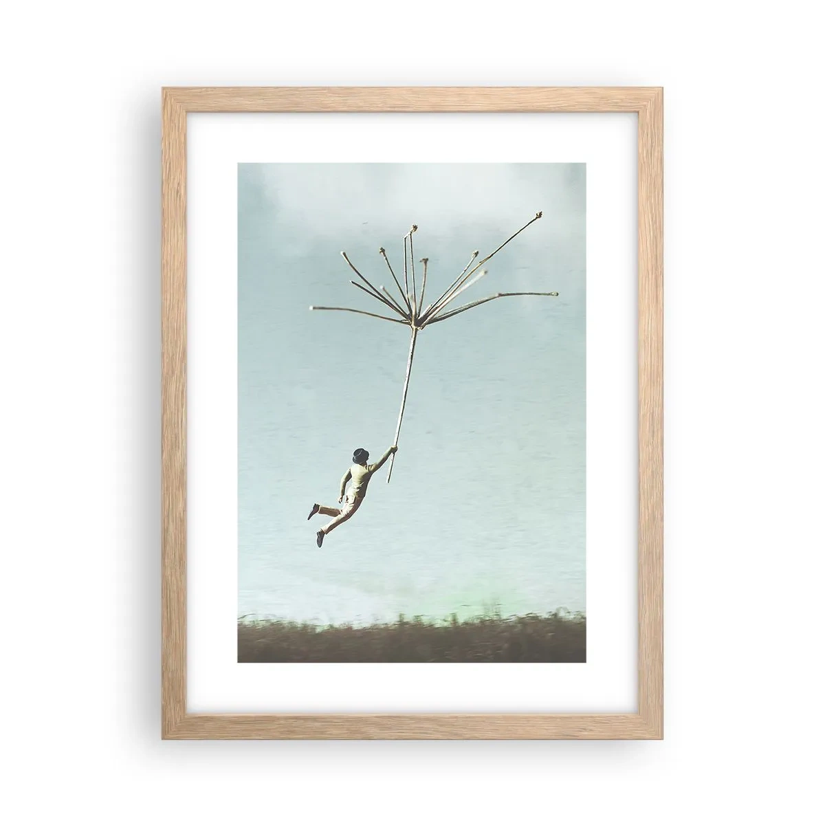 Poszter világos tölgy keretben - Sárkányrepülők, pitypangok, szél - 30x40 cm