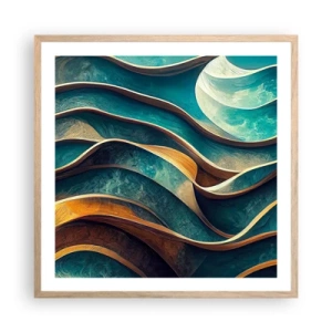 Poszter világos tölgy keretben - Kék kanyarulatok - 60x60 cm