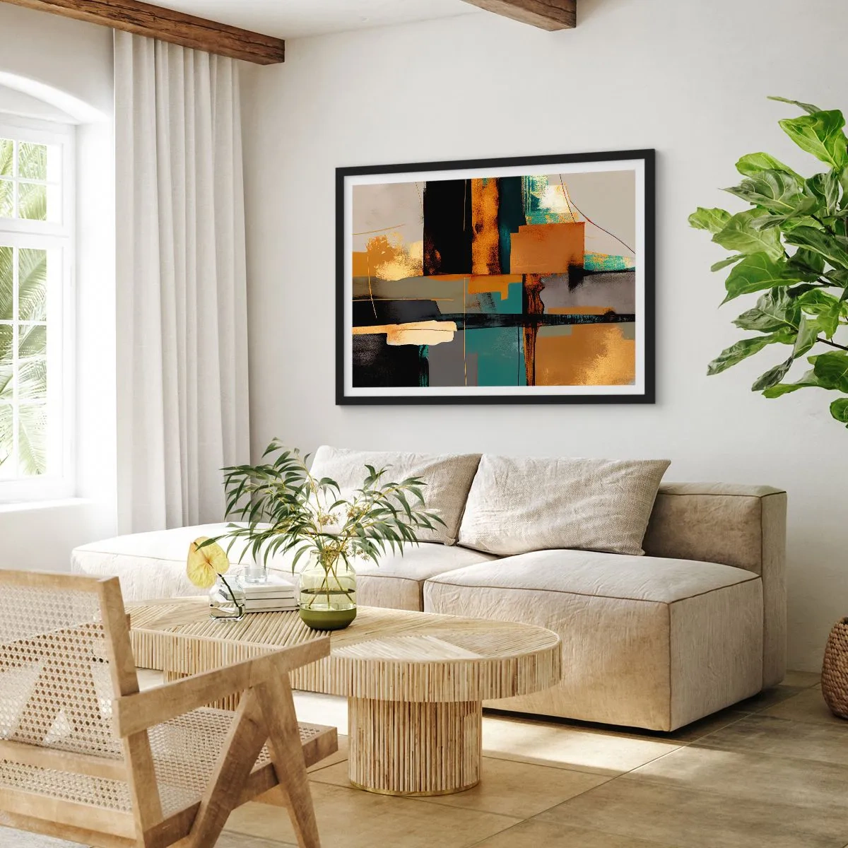 Poszter fehér keretben - Absztrakció - fény és árnyék - 70x50 cm