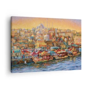 Vászonkép - Isztambul festői panorámája, kilátással az öbölre és a városra - 70x50cm - Isztambuli mese - Modern fali dekoráció nappalihoz és hálószobához ARTTOR