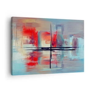 Vászonkép - Absztrakt kompozíció intenzív színekkel, vonalakkal és geometrikus formákkal. - 70x50cm - Tájkép egy ismeretlen dimenzióban - Modern fali dekoráció nappalihoz és hálószobához ARTTOR