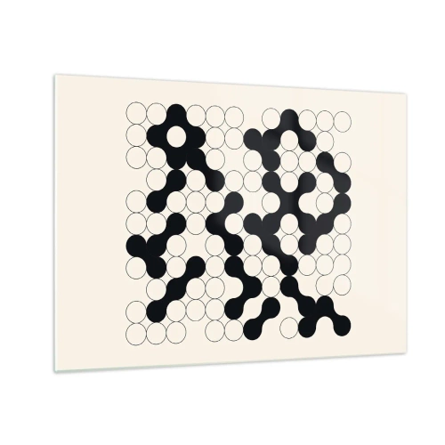 Üveg kép - Összefüggő pontokból álló fekete-fehér grafikus mozaik. - 70x50cm - Kínai játék - variáció - Modern fali dekoráció nappalihoz és hálószobához ARTTOR