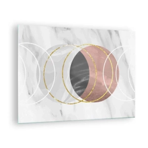 Üveg kép - Geometrikus körök réz, arany és márvány árnyalataiban - 70x50cm - A szférák zenéje - Modern fali dekoráció nappalihoz és hálószobához ARTTOR