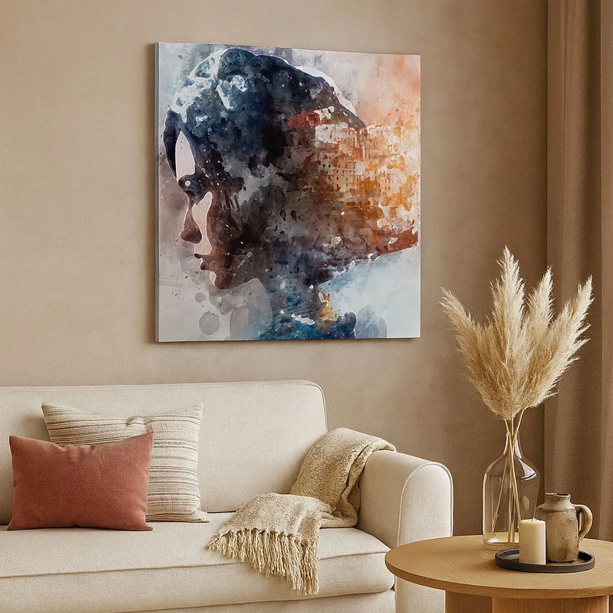 Vászonkép - Történet egy lányról, várossal a háttérben - 30x30 cm